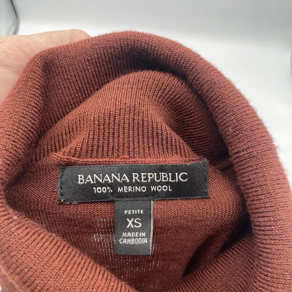Banana Republic Womens Petite XS Rust Brown 100% Merino Wool Turtleneck Sweater - Picture 8 of 10